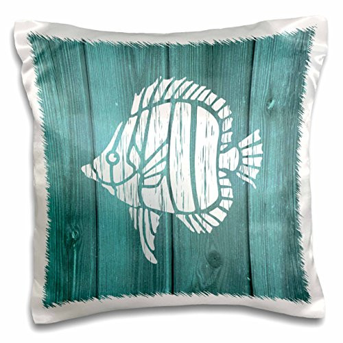 3dRose Turtle Stencil in White over Teal Weatherboard- not real wood - Pillow Case, 16 by 16-inch (pc_220428_1)
