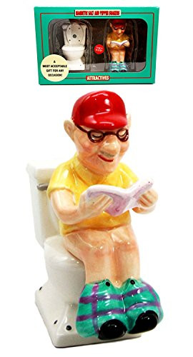 Atlantic Collectibles Morning Toilet Seat Quiet Time Grandpa Reading Newspapers Ceramic Magnetic Salt Pepper Shakers Set Figurines