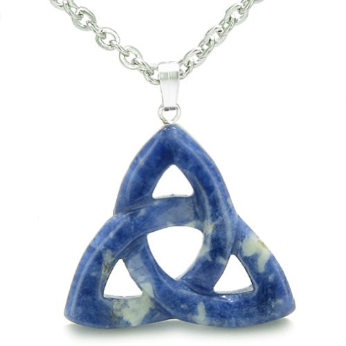 Celtic Triquetra Knot Magic Amulet Sodalite Good Luck Powers Pendant 18 Inch Necklace Celtic Triquetra Knot Magic Amulet Sodalite Good Luck Powers Pendant 18 Inch Necklace