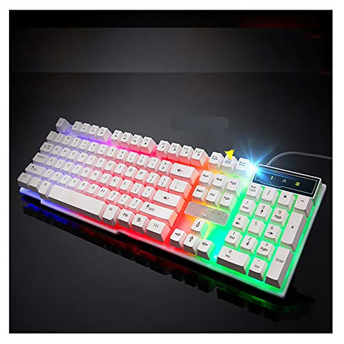 Keyboard US Stock- Gaming Keyboard Waterproof Colorful Crack LED Illuminated Backlit USB Wired PC Rainbow- 104 Keys for Windows PC Gamer -White- Keyboard US Stock- Gaming Keyboard Waterproof Colorful Crack LED Illuminated Backlit USB Wired PC Rainbow- 104 Keys for Windows PC Gamer -White-