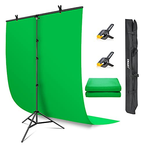 EMART Green Screen Backdrop with Stand- 5x7 ft Collapsible Greenscreen with Portable T-Shaped Background Support Kit- 5x8.5 ft Adjustable Stand for Streaming- Gaming- Zoom