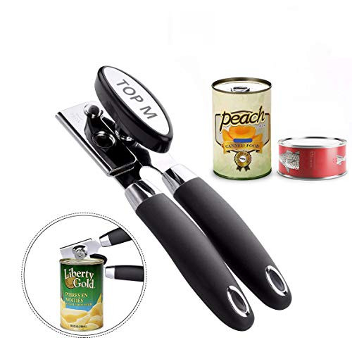 Can Opener Stainless Steel Can Bottle Opener Smooth Edge Manual Can Opener Heavy Duty Kitchen Hand Can Openers Comfort good Grip Tin/Jar/Bottle/Cans Opener Black