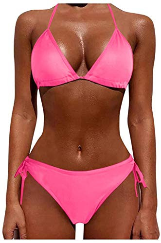 CityComfort Women's Swimsuits String Two Piece Halter Top Triangle Bikini Set with Tie Side Bottom Sexy Swimsuit Bathing Suits Pink