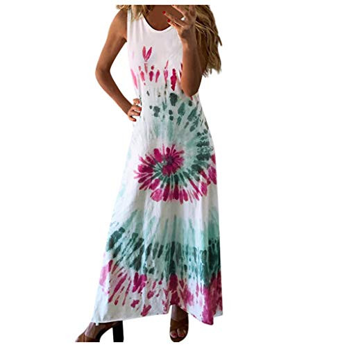 Kaitobe Womens Dresses Casual Summer Sundress Sleeveless Tie Dye Print Maxi Long Dress Loose Tunic Tank Dress Sundress White