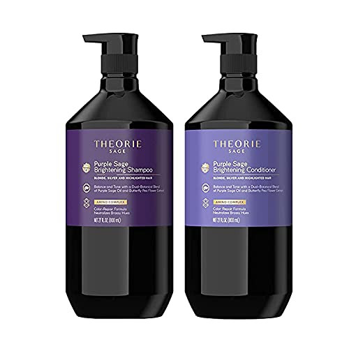 THEORIE Purple Sage Luxury Bundle Shampoo  and  Conditioner- Balance- Tone  and  Brighten- Eliminate Brassiness  and  Yellowing for Blonde- Silver- Grey- Bleached  and  Color Treated Hair