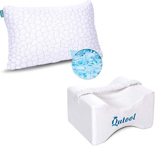 Shredded Memory Foam Pillow for Sleeping with Orthopedic Knee Pillow for Side Back and Stomach Sleepers Washable Covers