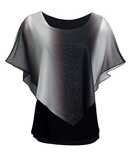 eVogues Plus Size Layered Poncho Top with Glitter Detail Gray - 3X