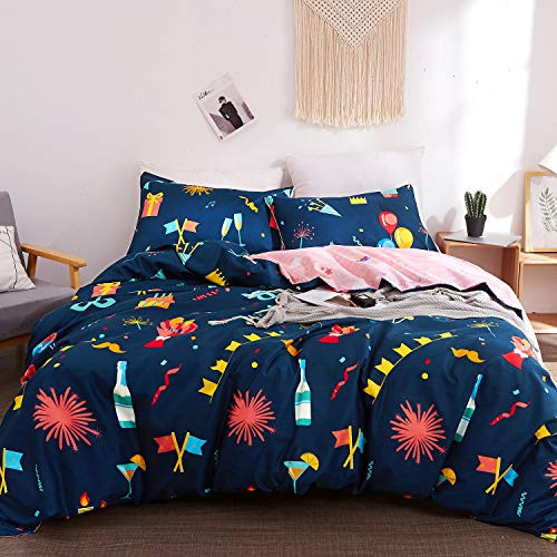 LAMEJOR Duvet Cover Sets Queen Size Pattern Bedding Set Bed Comforter Cover Set(1 Duvet Cover+2 Pillowcases)