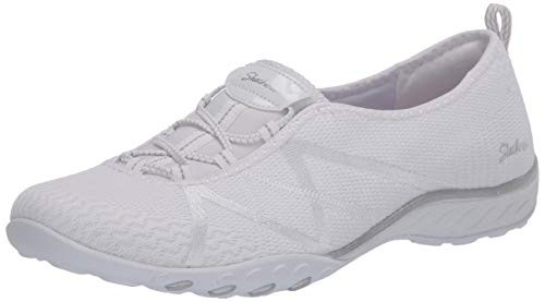 Skechers womens Breathe-easy - Look Sneaker- White/Silver- 8 US