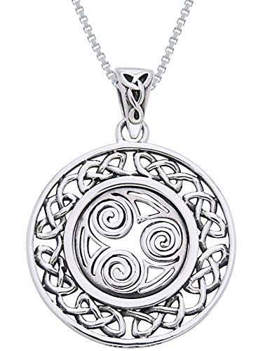 Jewelry Trends Sterling Silver Celtic Border Triskelion Knot Pendant on 18 Inch Necklace