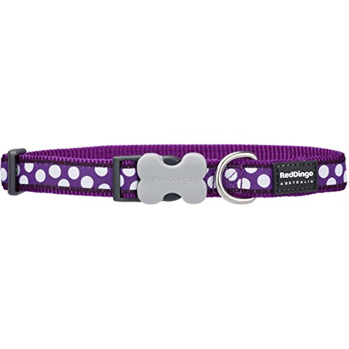 Red Dingo Dog Collar- 25 mm x 41 to 63 cm- Large- Purple/White Spots