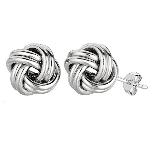Sterling Silver Rhodium Finish 13mm Shiny Love Knot Stud Earrings Sterling Silver Rhodium Finish 13mm Shiny Love Knot Stud Earrings