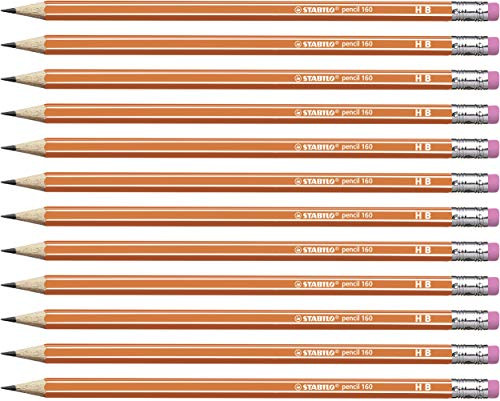 STABILO 160 HB Graphite Pencil with Eraser Tip - Orange -Pack of 12-