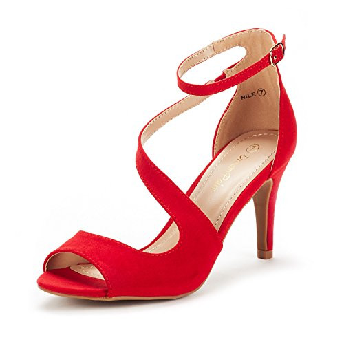 DREAM PAIRS Women's NILE Red Satin Fashion Stilettos Open Toe Pump Heel Sandals Size 7 B-M- US