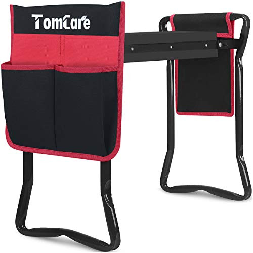 TomCare Garden Kneeler Seat Garden Bench Garden Stools Foldable Stool with Tool Bag Pouch EVA Foam Pad Outdoor Portable Kneeler for Gardening-21.65inch x 10.62inch x 18.89inch- -Black-