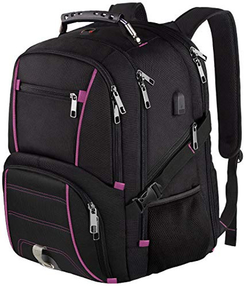 Extra Large Backpack-TSA Friendly Durable Travel Laptop Computer Backpack for Men Women with USB Charging Port-RFID Water Resistant Big Business College School Bookbag Fits 17.3 Inch Laptops-Purple