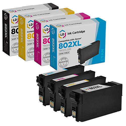LD Remanufactured Ink Cartridge Replacements for Epson 802 802XL -1 SY Black- 1 XL Cyan- 1 XL Magenta- 1 XL Yellow- 4-Pack-