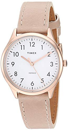 Timex Women's TW2T72400 Modern Easy Reader 32mm Beige/Rose Gold/White Genuine Leather Strap Watch