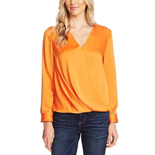 Vince Camuto Womens Faux Wrap High Low Blouse Orange L