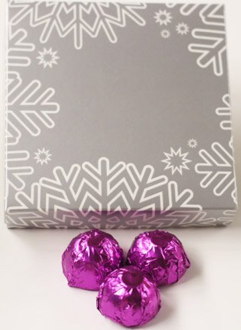 Scott's Cakes White Chocolate Toffee Cream Filling Candies with Purple Foils in a 1 Pound Snowflake Box