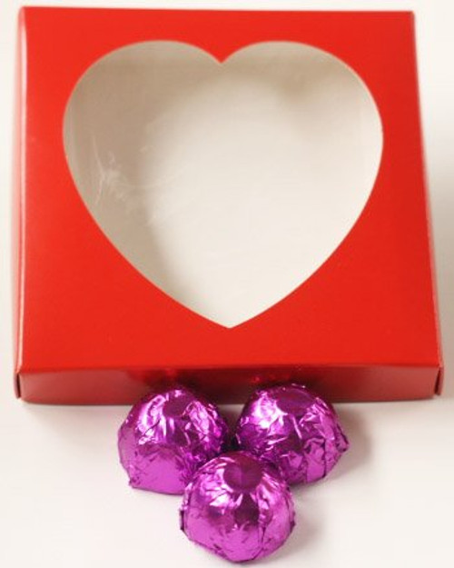 Scott's Cakes Dark Chocolate Vivid Orange Bon-Bon Filling Candies with Purple Foils in a 1 Pound Heart Box
