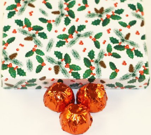Scott's Cakes White Chocolate Coconut Cream Filling Candies with Orange Foils in a 1 Pound Holly Box