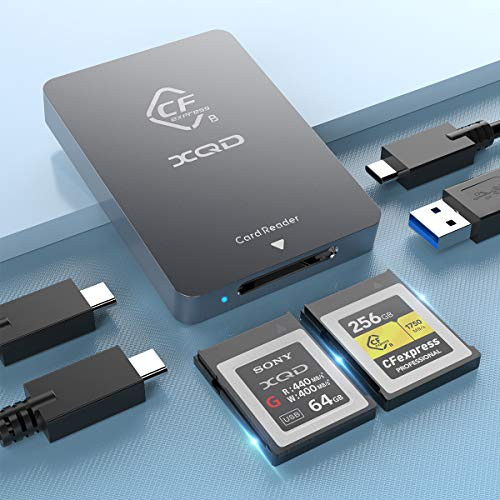 CFexpress Type B XQD Card Reader USB 3.1 Gen 2 10Gbps CFexpress Reader Portable Aluminum CFexpress Memory Card Adapter Thunderbolt 3 Port Connection Support Android/Windows/Mac OS