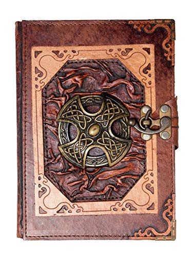 Genuine Brown Leather Bound Journal Celtic Cross Pendant Notebook Notepad Diary -Large-