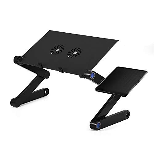 Laptop Desk- Adjustable Laptop Table Foldable Notebook Stand Holder w/ Dual Cooling Fan  and  Mouse Board- Bed Tray for Up to 17 Laptop w/ Foldable Legs for Sofa Couch Floor Bed