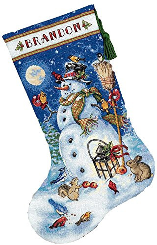Dimensions Gold Collection Counted Cross Stitch 'Snowman & Friends' Personalized Christmas Stocking Kit, 18 Count White Aida, 16"