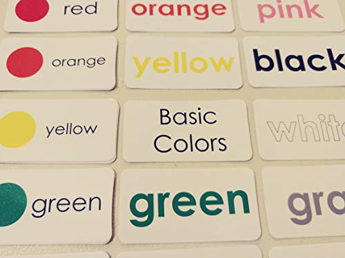 22 Laminated Basic Colors Preschool Word Wall Flashcards.