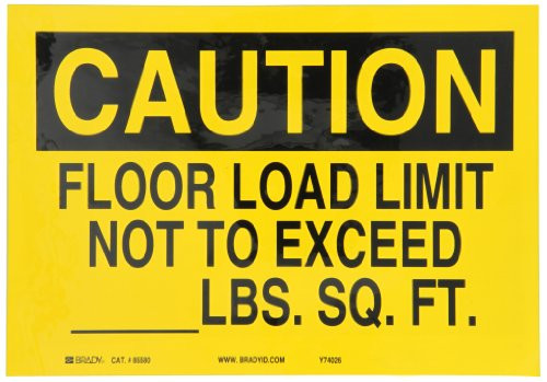 Brady 85580 10" Width x 7" Height B-302 Polyester Black on Yellow Maintenance Sign Header "Caution" Legend "Floor Load Limit Not To Exceed ____Lbs Sq Ft"