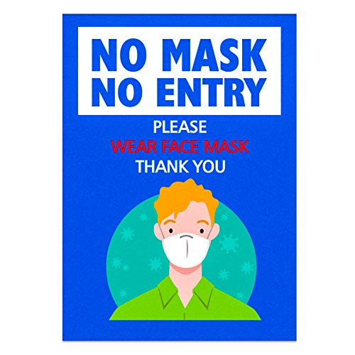 WaaHome Pack of 5 No Mask No Entry Window Sticker Decal Please Wear Face Mask Sign 5''x7'' Face Mask Required Safety Door Sign