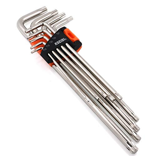 KSEIBI 9PCS Torx Key Set Extra Long Arm Tamper Resistant Star Key Set