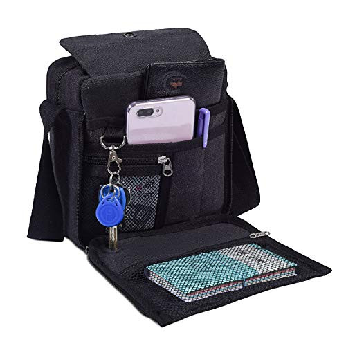Mens Multifunction Canvas Crossbody Shoulder Bag Outdoor Travel Small Satchel Bag,Multi-Pocket Purse Handbag Organizer Bag,Black