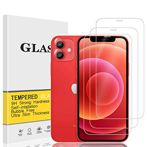 -5Pack- Aqualief Glass Screen Protector Compatible with iPhone 12 -6.1" Display-3 Pack Tempered Glass  plus 2 Pack Camera Lens Protector