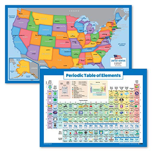 2 Pack - USA Map for Kids plus Periodic Table of The Elements Poster -Laminated 18" x 29"- 2 Pack - USA Map for Kids plus Periodic Table of The Elements Poster -Laminated 18" x 29"-