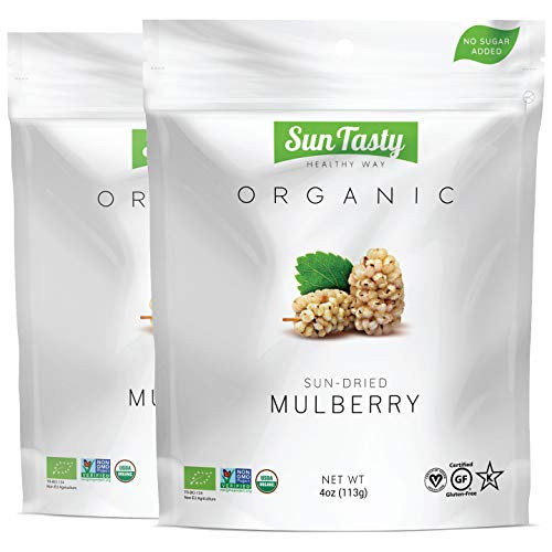 Sun Tasty Organic Sun-Dried White Mulberries Raw Vegan Gluten-Free USDA Certified Organic Non-GMO No Added Sugar No Sulfur No Preservatives Kosher -8 oz- Sun Tasty Organic Sun-Dried White Mulberries Raw Vegan Gluten-Free USDA Certified Organic Non-GMO No Added Sugar No Sulfur No Preservatives Kosher -8 oz-