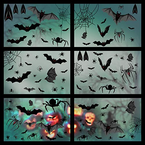 YUSONGIRL 6 Sheets Halloween Decorations Halloween Window Stickers Black Spider Bat Removable Window Cling Decals for Halloween Party Supplies