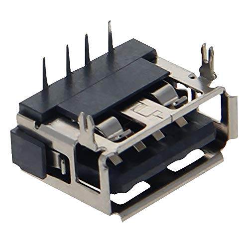 Fielect PCB USB Connector Type A Female Jack 4 Pin Short Body Front Insert 10mm 90 Degree Curled Edge 10Pcs