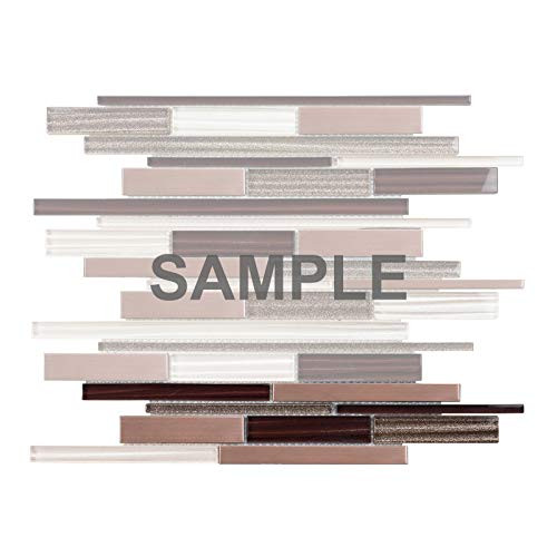 Modket TDH48MDR-S Sample Burgundy Glass Blended Rose Gold Beige Metal Linear Modern Mosaic Tile Backsplash Kitchen Bath Bathroom Shower Interior Wall