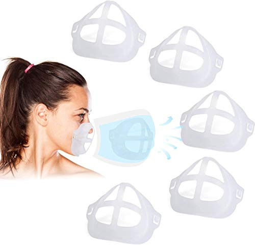 3D Bracket for Comfortable Mask Wearing Silicone Mask Inner Support Frame Keep Fabric off Mouth to Create More Breathing Space Reusable Washable Translucent Pack of 5