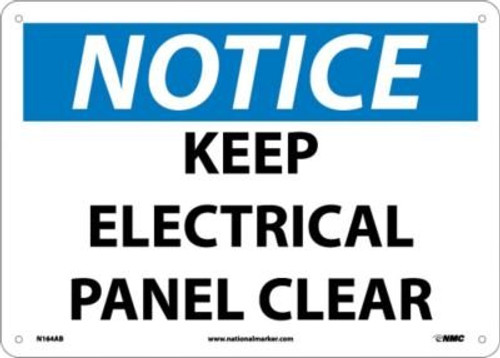 NMC N164AB OSHA Sign Legend "NOTICE - KEEP ELECTRICAL PANEL CLEAR" 14" Length x 10" Height Aluminum Black-Blue on White NMC N164AB OSHA Sign Legend "NOTICE - KEEP ELECTRICAL PANEL CLEAR" 14" Length x 10" Height Aluminum Black-Blue on White