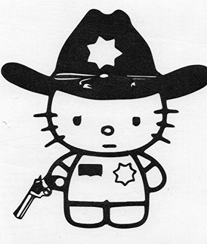 HELLO KITTY THE WALKING DEAD 5" Tall RICK Die Cut Decal Sticker for Laptop Car Window Tablet Skateboard - BLACK