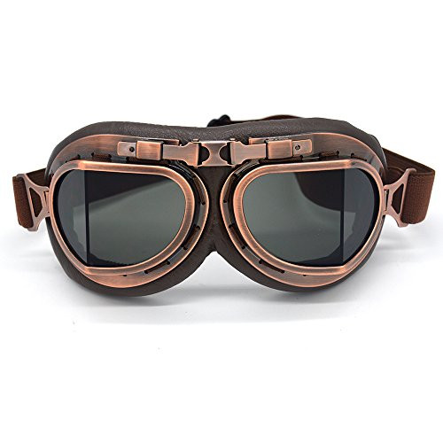 Evomosa Vintage Goggles Aviator Pilot Style Motorcycle Cruiser Scooter Goggle Bike Racer Cruiser Touring Half Helmet Goggles (Copper, Smoke)