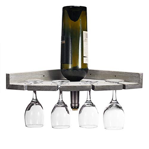 LIANTRAL Corner Mounted Wine Shelf, Wood Wine Rack for Wine Bottles & Stemware Glasses, with 4 Long Stem Glass Holder | Home & Kitchen Décor | Storage Rack