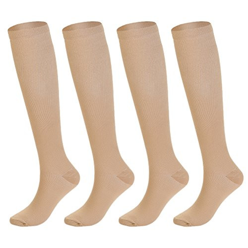 4 Pairs Knee High Graduated Compression Socks (15-20mmHg) for Men & Women - Best Stockings for Running, Medical, Athletic, Diabetic, Swelling, Varicose Veins, Travel, Pregnancy, Shin Splints, Nurse