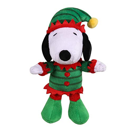 Peanuts 6" Holiday Snoopy Elf Plush Dog Toy with Squeaker - Green and Red Charlie Brown Snoopy Plush Dog Toy - Small Squeaky Dog Toys- Cute and Soft Stuffed Dog Toys for All Dogs Toy Bin