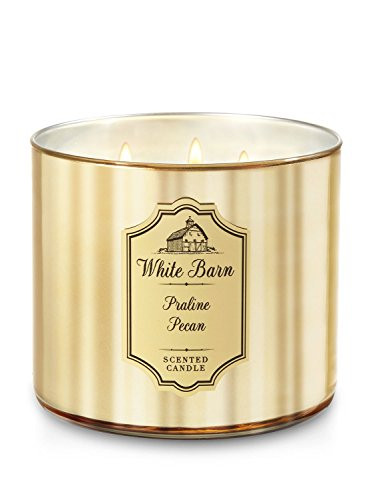 Bath and Body Works White Barn 3 Wick Scented Candle Praline Pecan 14.5 Ounce with Essential Oils
