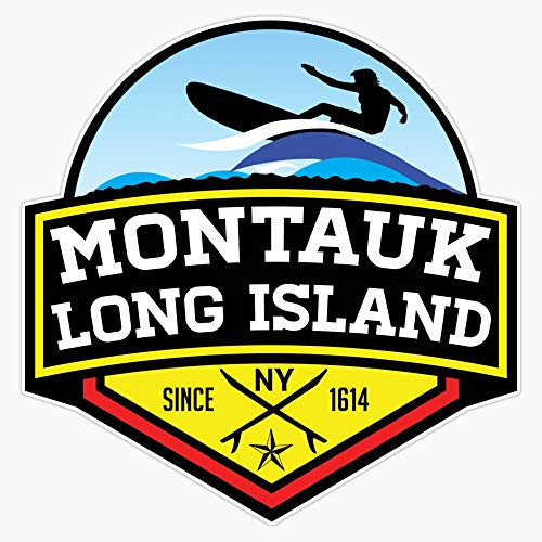 Surfing Montauk New York Surf Surfboard Waves Long Island Vinyl Waterproof Sticker Decal Car Laptop Wall Window Bumper Sticker 5"